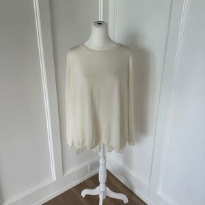 Papaya Womens Cream Sheer Pleated Back Long Sleeve Crew Neck Tunic Sweater Sz M